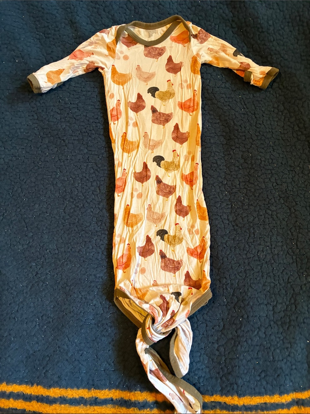 Bestaroo Knotted Baby One-Piece Sleep Gown with Hen Print - Cream & Brown